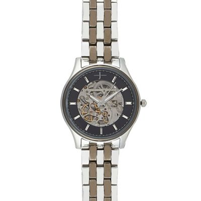 Men's silver plated skeleton analogue watch
